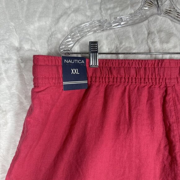 Nautica Linen Viscose Pull On Casual Shorts Pink Drawstring Pockets ~ Size XXL - Picture 4 of 12